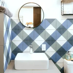 Casitas Pacifico bathroom sink and rounded mirror