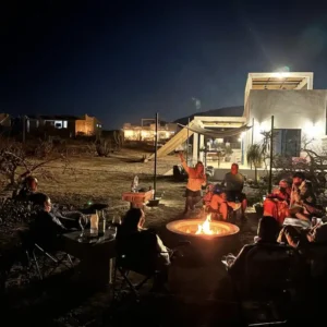 Casitas pacifico bon fire gattering at night